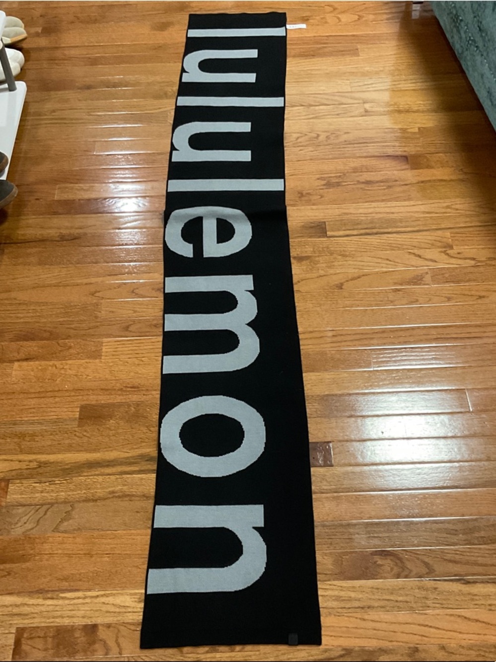 lululemon athletica Black and Light Gray Logo Knit Scarf - Picture 2 of 3